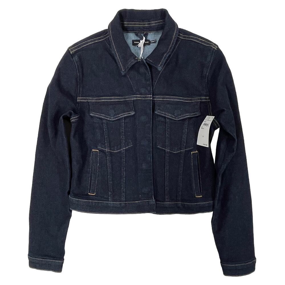 Good American Committed To Fit Denim Jacket Sz S New $169 Indigo Dark Blue *Flaw